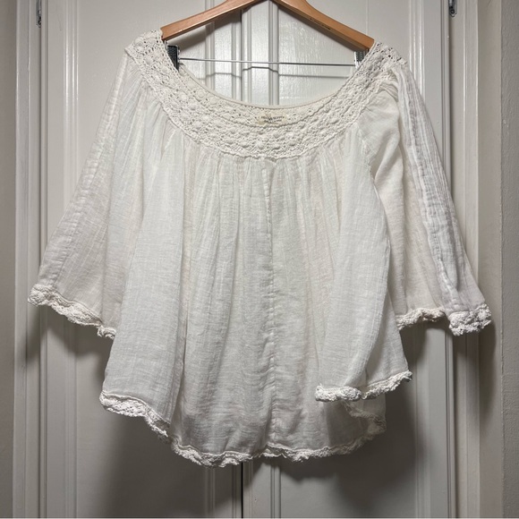Denim & Supply Ralph Lauren Lace Top Crochet Gauze  Cotton XL Romantic Peasant - Picture 1 of 6